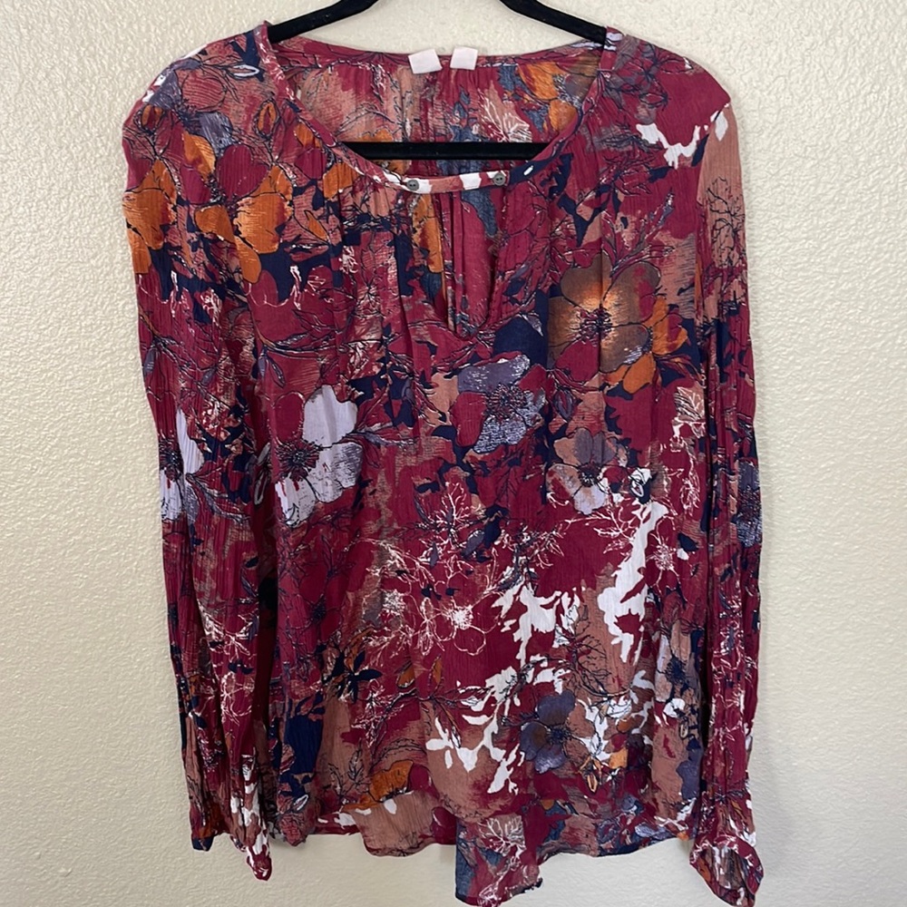 Melrose and Market burgundy floral long sleeved blouse Size Large